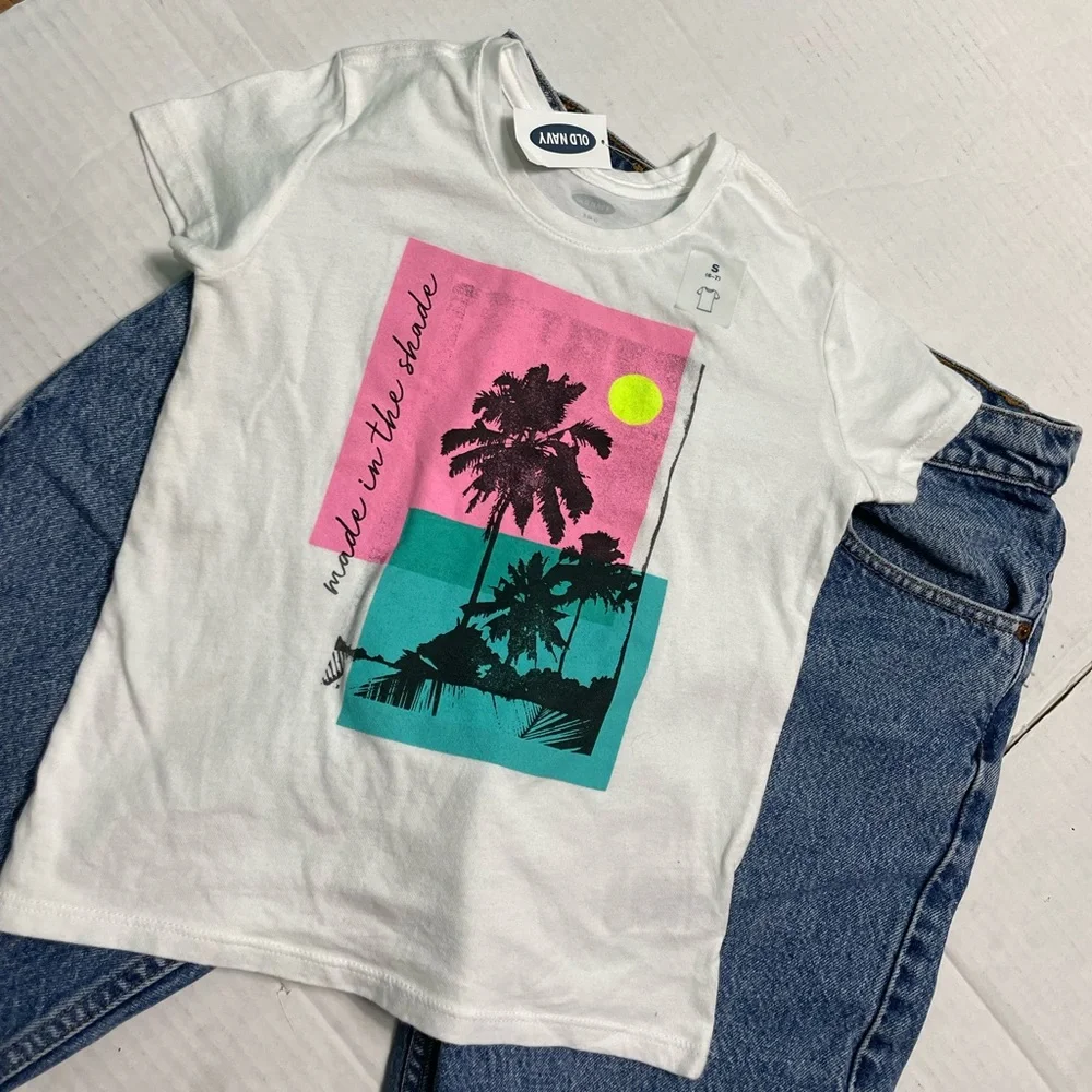 Graphic Crew-Neck Tee for Girls Made in the Shade NWT PALM TREE size 6-7 (S)